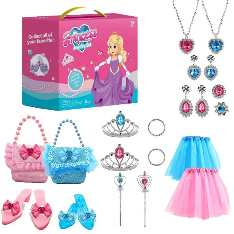 Princess Dress Up Toys Jewelry Boutique Girl Crown Necklace Earring Bracelet Birthday Cosplay Accessories