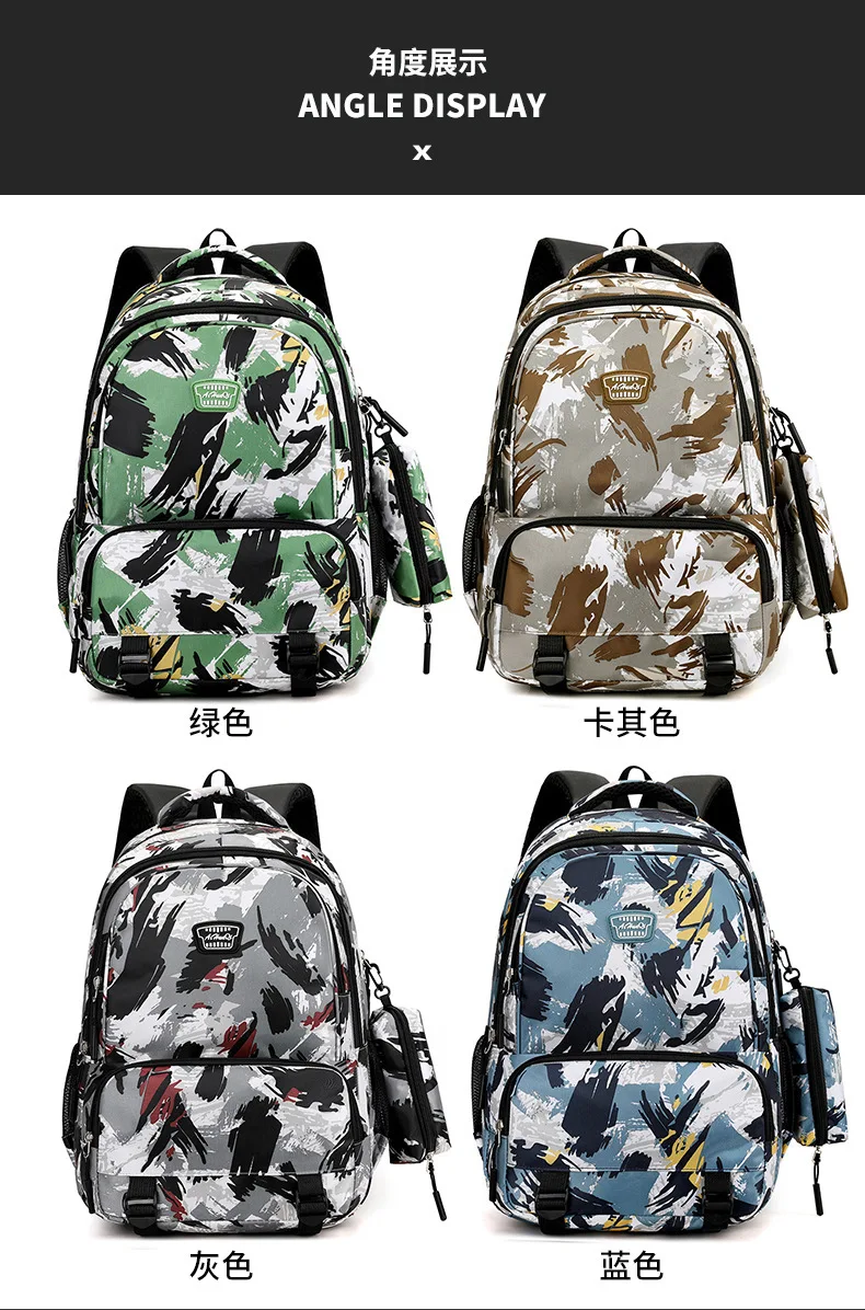 Lässiger Rucksack mit Blumendruck für Männer und Frauen, neuester Camouflage-Reiserucksack aus Oxford-Stoff für Herren für die Mittelschule – Detail 9