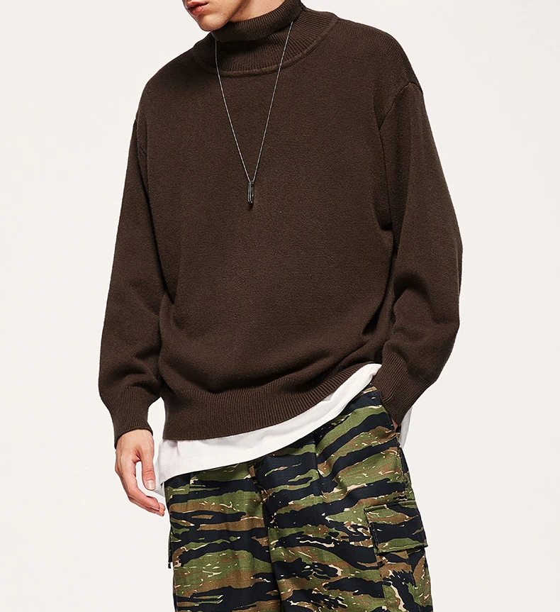 

Autumn Men's Sweaters Solid Color Full Sleeve Loose Casual Stretch Knitting Turtleneck Winter Unisex Couple's Pullovers C5312