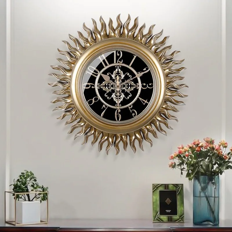Round Large Wall Clock Vintage Study Mute Golden Clock