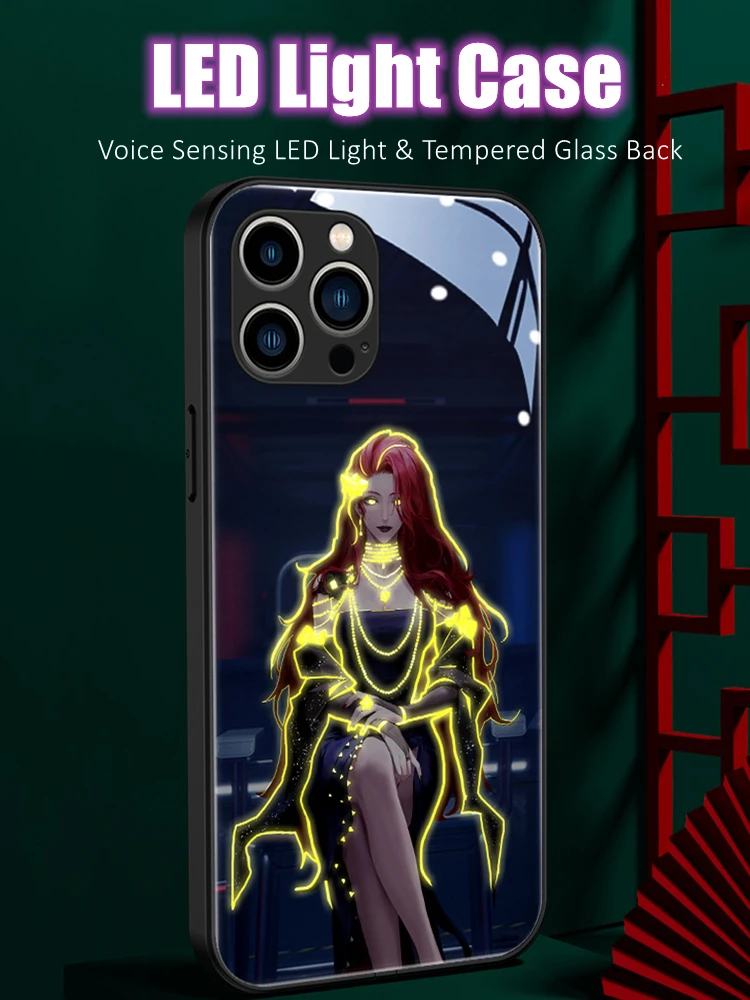 

Anime Sexy Lady LED Light Glowing Luminous Tempered Glass Phone Case for Xiaomi 11 12 13 Redmi K40 K50 K60 Pro Lite Ultra Cover