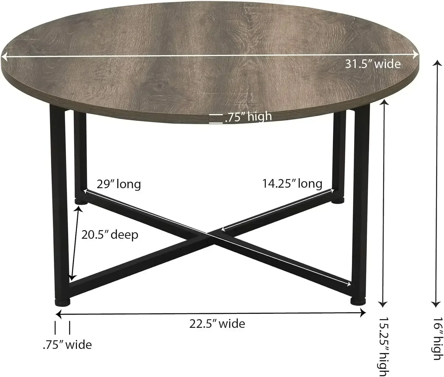 Jamestown Round Coffee Table Ashwood Rustic Wood Grain and Black Metal 31.5 x 31.5, Taupe 3
