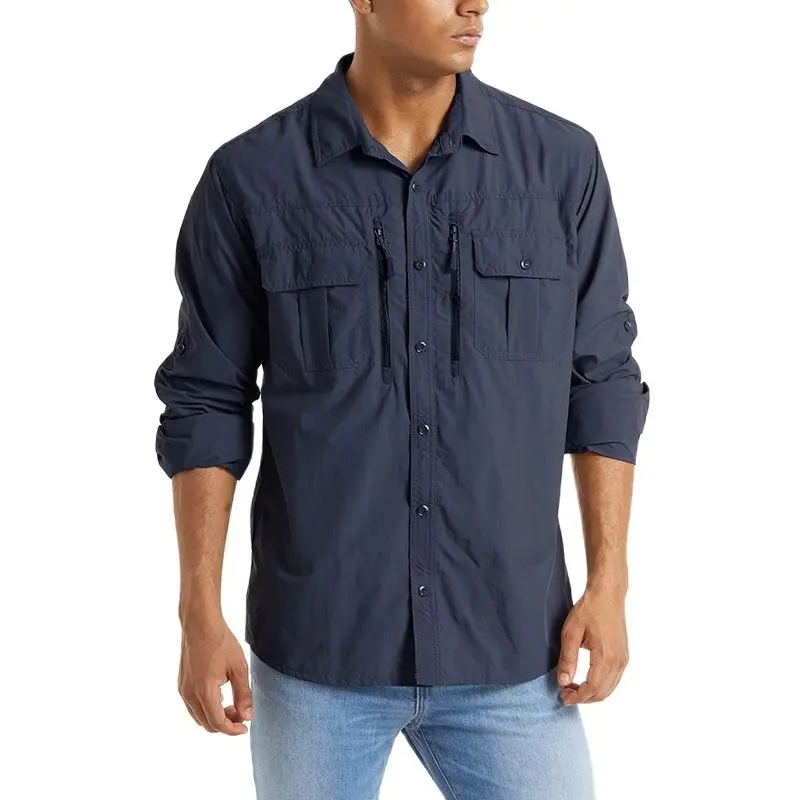 Trainiing Hiking Shirts Men Long Sleeve Cargo Work Shirts Summer Outdoor Quick Dry Hunting Shirt mens long sleeve shirts