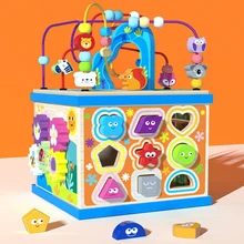 

Montessori Early Childhood Learning Education Toy Multi-function Four-sided Large Round Bead Treasure Box Puzzle Beaded Math Toy