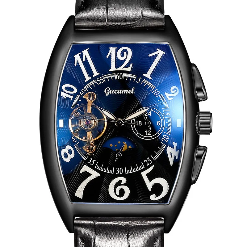 

Hot Tourbillon Automatic Skeleton Watch Classic Tonneau Case Top Brand Luxury Mechanical Wristwatch for Men Relogio Masculino