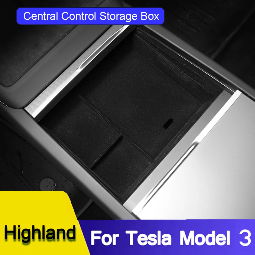 Model 3+ Central Control Storage Box For Tesla Model 3 Highland 2024 Flocking ABS Armrest Box Storage Box Accessories for bmw x1 ix1 u11 2023 2024 abs carbon fiber car central control armrest storage box protective cover trim car accessories