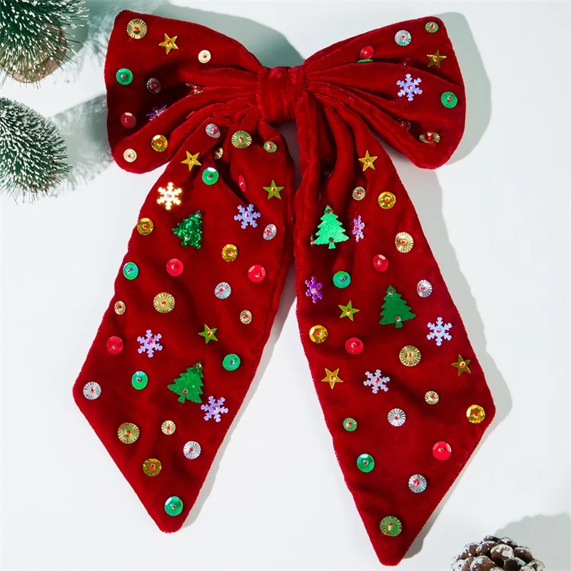 Christmas Hair Bow Clips Shiny Sequin Hair Barrettes Holiday Accessories for Women