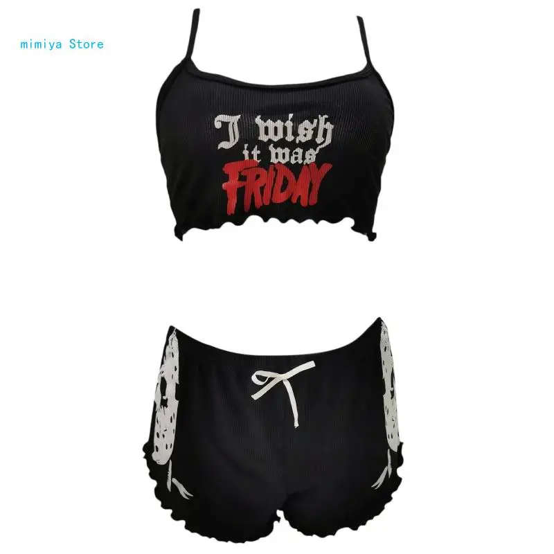 

Punk Skull Print String Swimming Suit for Women Sexy Two Pieces Swimsuit Halter Swimwear Low Waist Bikini Bathing Suits