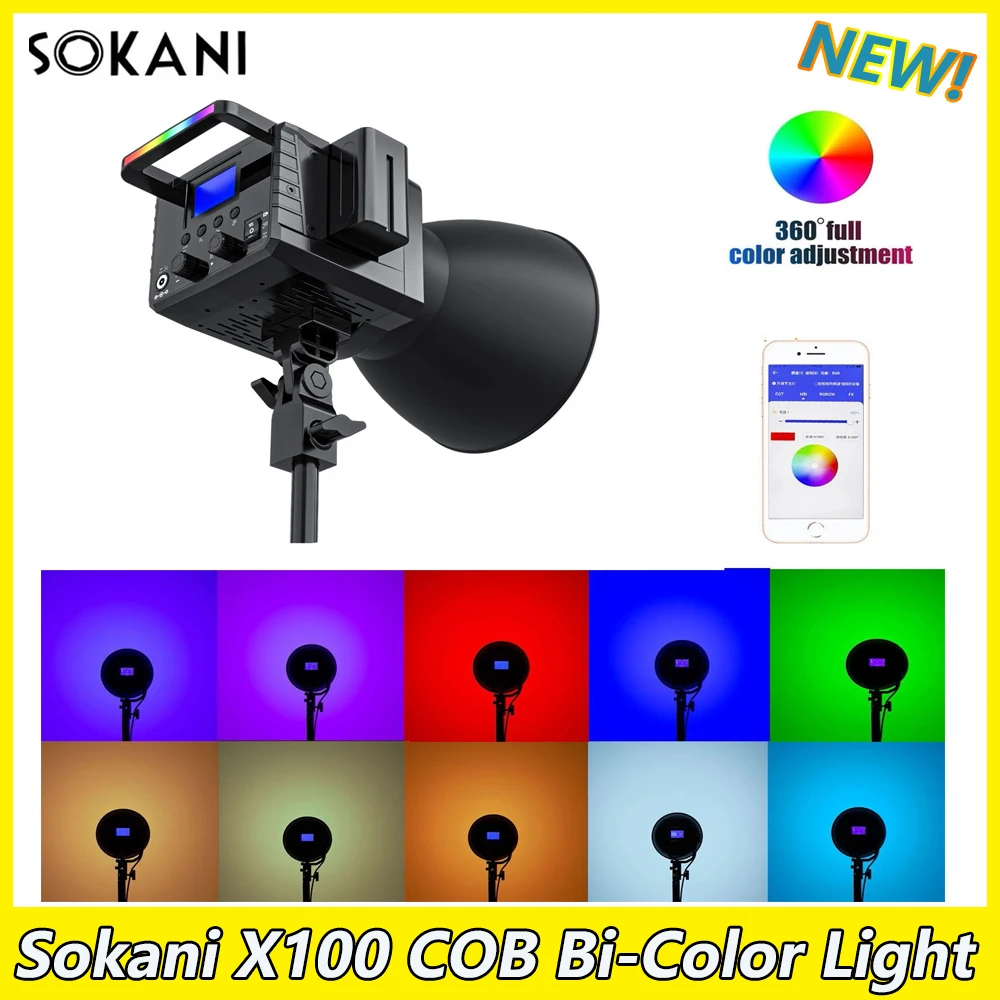 Sokani X100 Cob Bi-Color Led Video Light App Control Fill Photography Light Camera Light Per Le Riprese