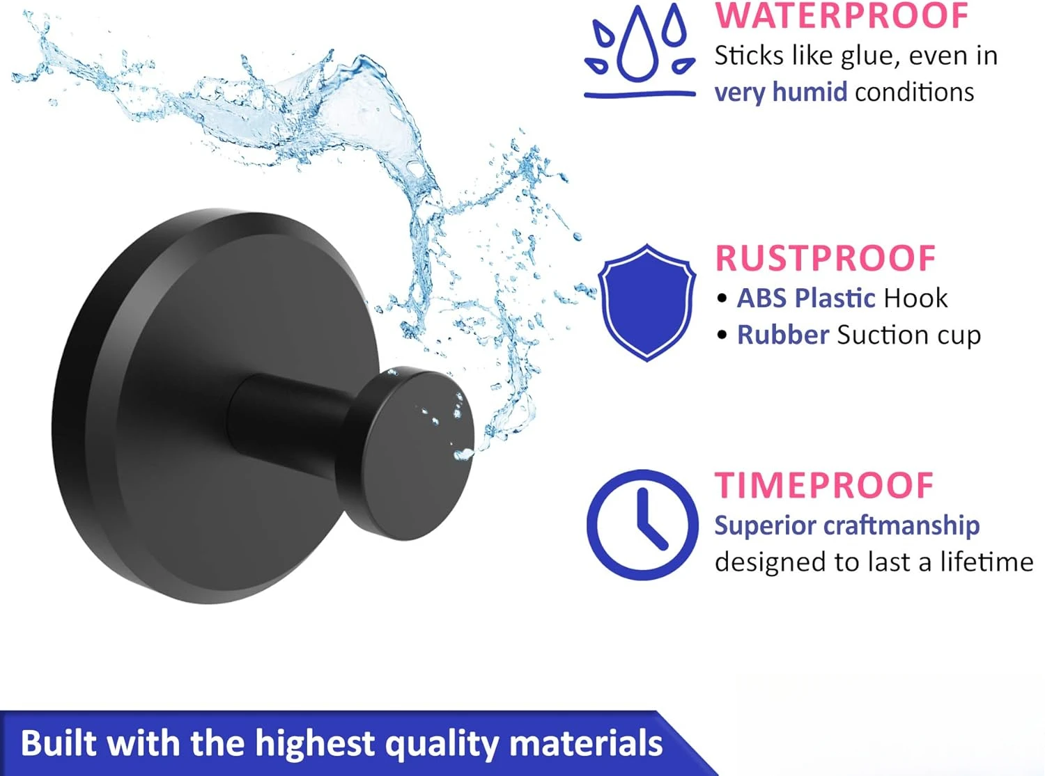Suction Cup Hooks for Shower, Bathroom, Kitchen, Glass Door, Mirror, Tile &ndash; Loofah, Towel, Coat, Bath Robe Hook Holder