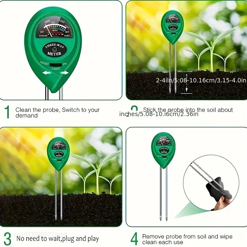 3 in 1 Soil PH Meter Sunlight PH Tester Garden Flowers Soil Moisture Sensor Meter Plants Acidity Humidity PH Monitor Detector 5