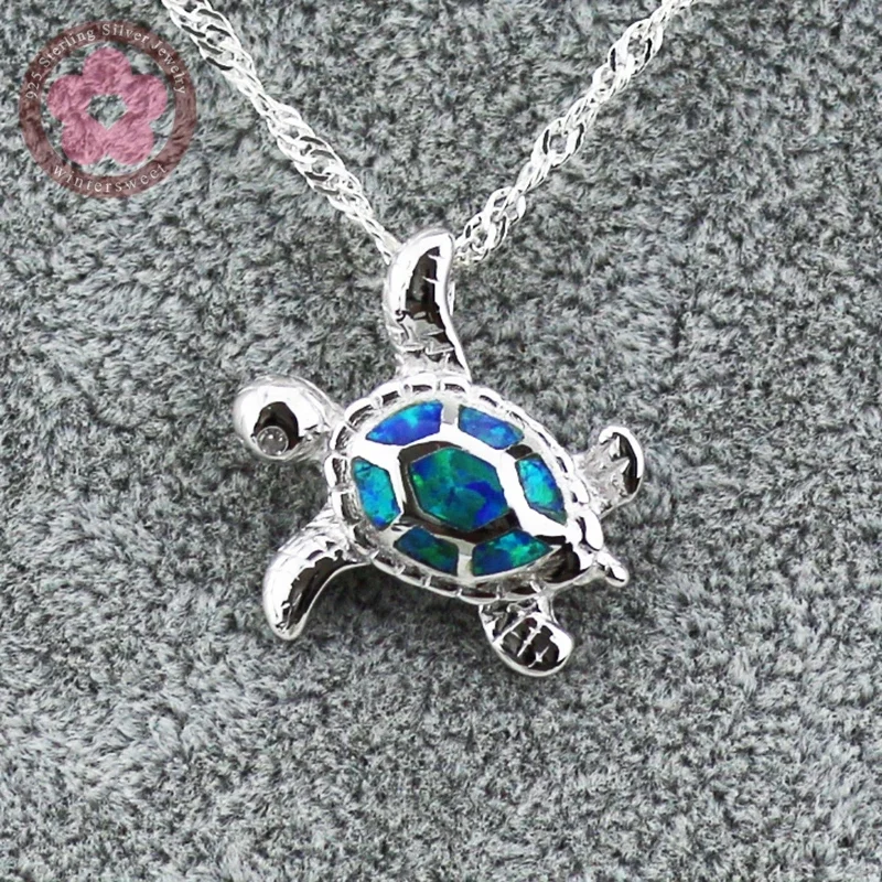 JLP-039-L Turtle Shape Charm Pendant Real 925 Sterling Silver Pendant Blue Opal Fine Jewelry Necklace Pendants for Men & Women