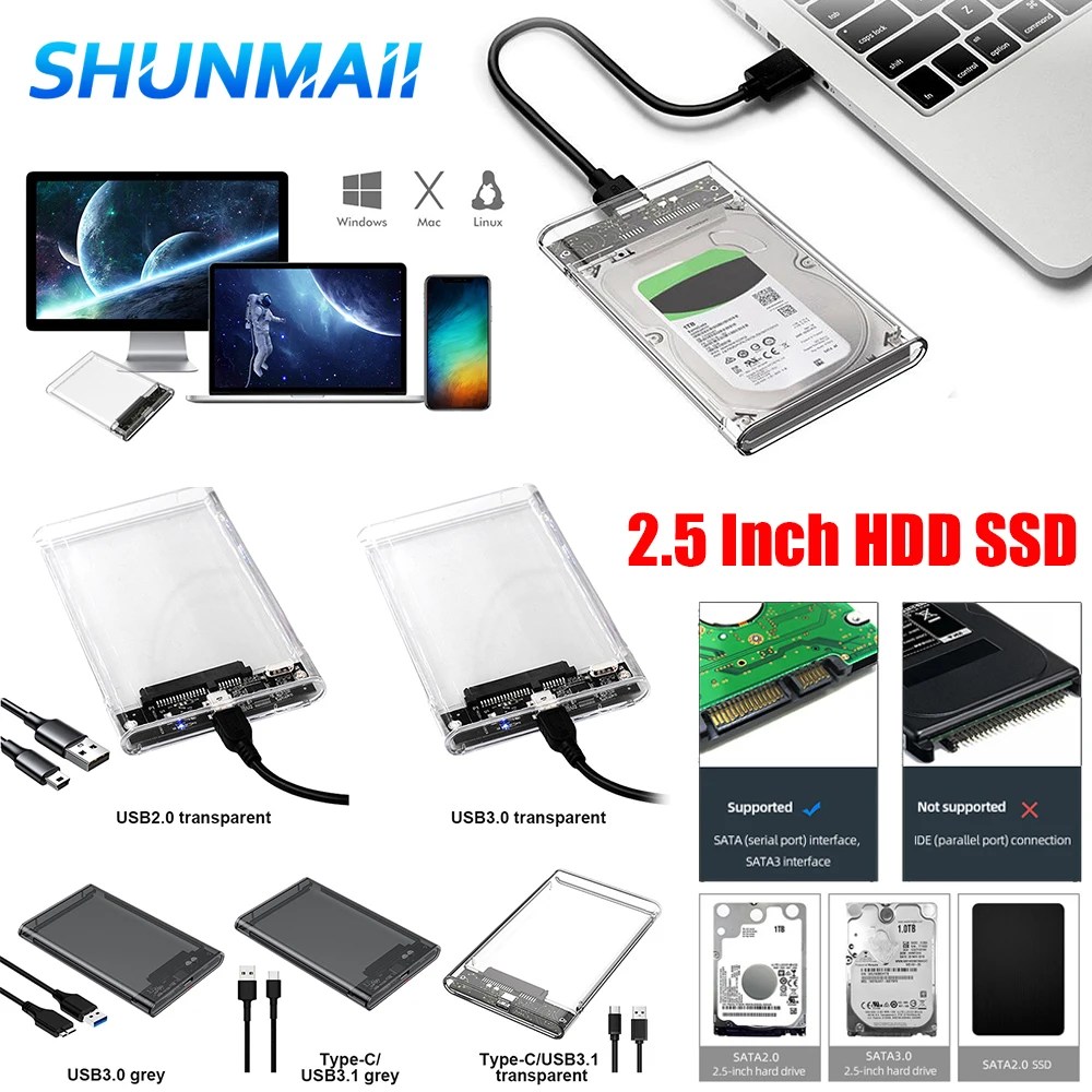 ޴  ָ Ʈ ̺ ڽ, SATA HDD SSD Ŭ, USB3.0/2.0   HDD ̽, ƺ PC, 2.5 ġ