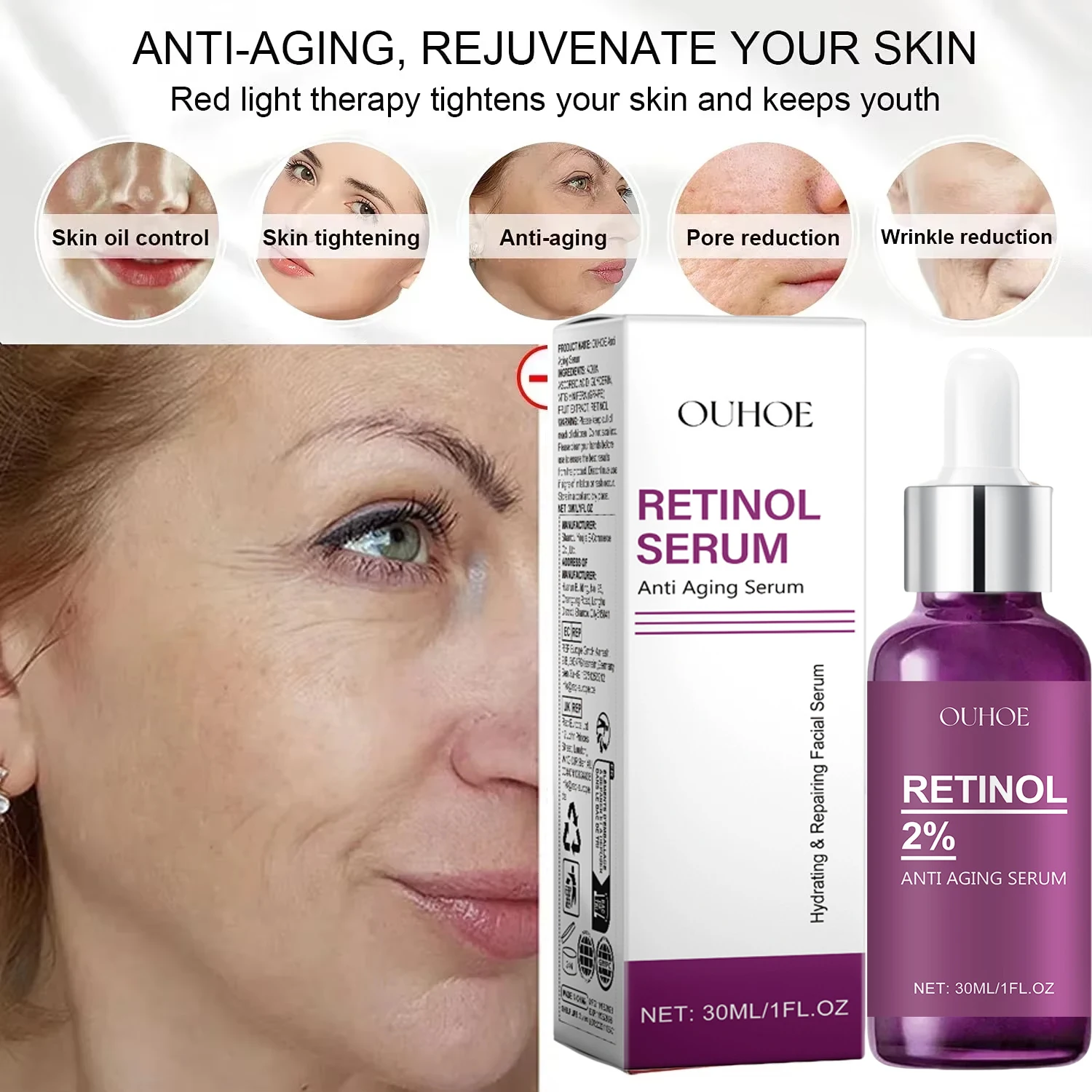 Retinol Remove Wrinkle Face Serum Lift Firming Anti Aging Fade Fine Lines Whitening Brightening Moisturizer Skin Care Cosmetics - Image 4