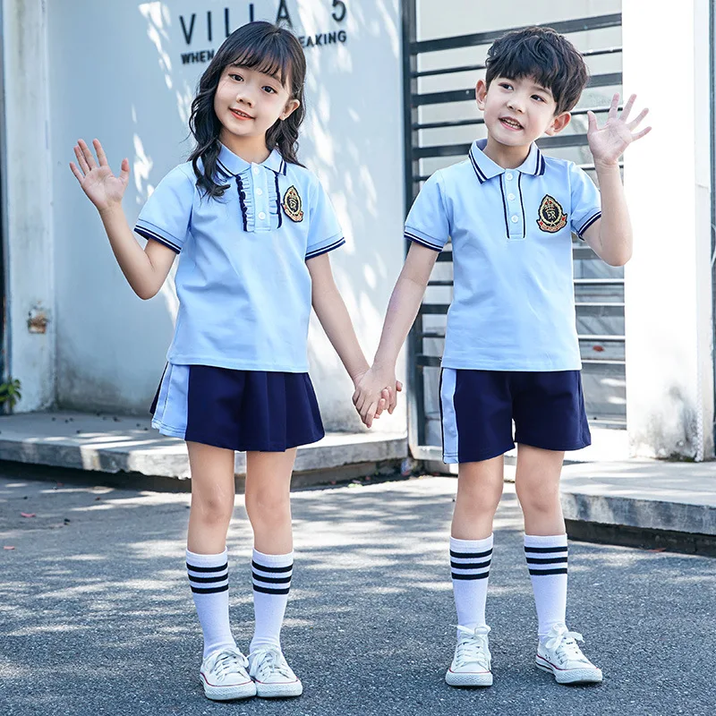 

Children Korean School Uniform Kindergarten Primary 100-180Cm Boy Girl Summer Casual Shorts Skirt Suits Children's Set 2022 New