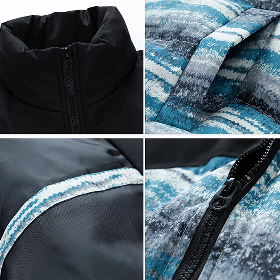 Padded Jacket Men Winter Thick Parkas Patchwork Coat Fashion Casual Padded Coat Male Stand Collar Parkas