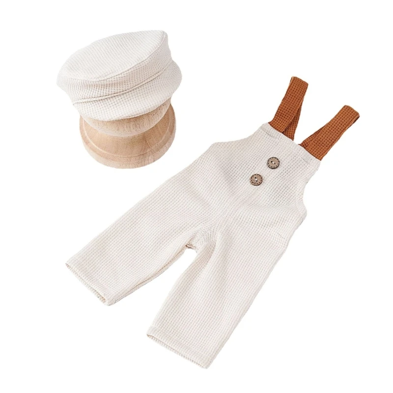 

Beanie Hat/Suspenders Jumpsuit Adorable Infant Duckbill Cap Outfits 0-1M Newborn Photography Props Accessory Kit