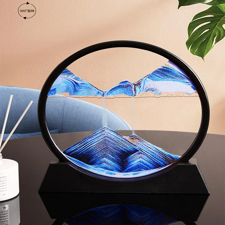 Moving Sand Art Picture Round Glass 3D Deep Sea Sandscape In Motion Display Flowing Sand Frame Sand Painting