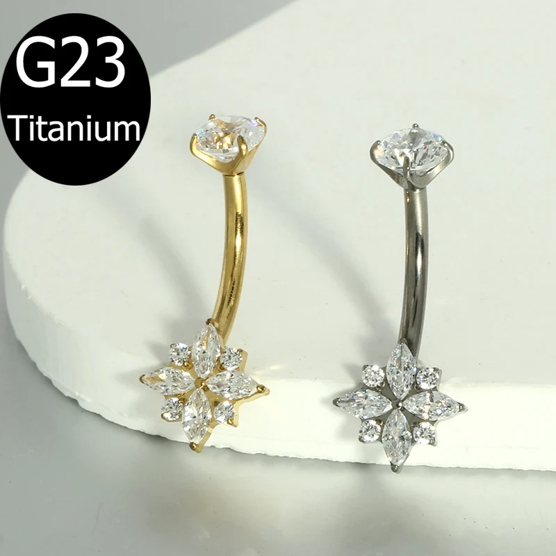 JUNLOWPY 14G Belly Button Ring G23titanium Cute Navel Rings Bar Piercing Body Jewelry with Zircon  for Women Men 10pcs