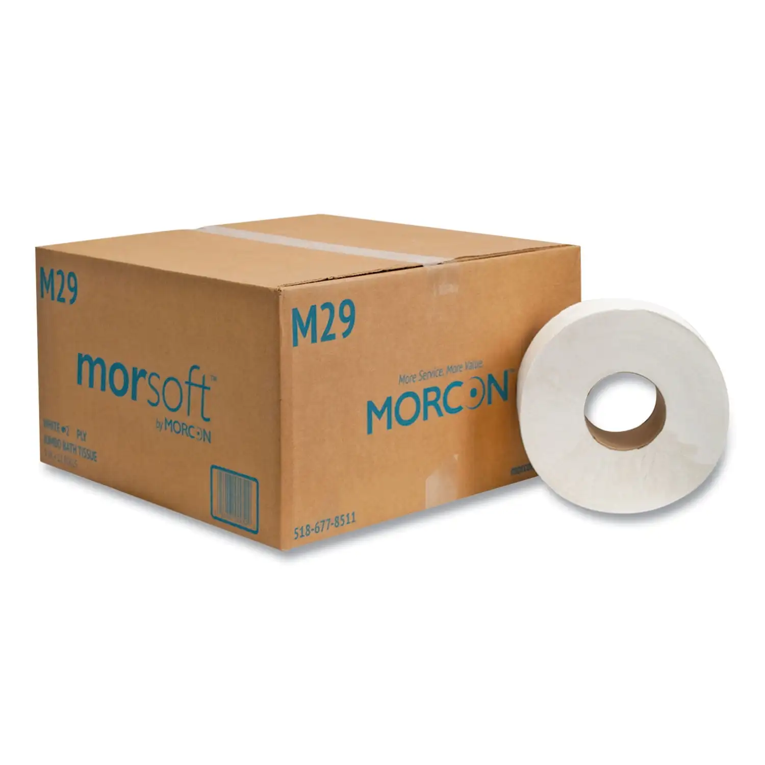 

Туалетная бумага Morcon Jumbo, безопасная для септики, двухслойная, белая, 3,3x700 футов, 12 рулонов/картонная коробка