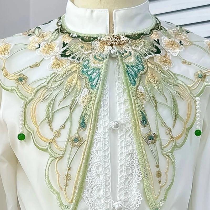 fake collar detachable collar shawl Women Girls Chinese Embroidered Butterfly Flower False Collar Pearl Tassels Small Yunjian Shawl Scarf for Dresses