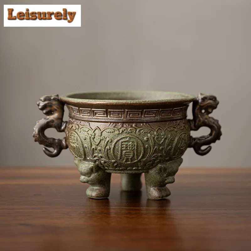 Antique Kiln Change Green Field Incense Stove Treasure Bowl Line Aromatherapy Furnace Consecrate Buddha Triangle Holder Ornament