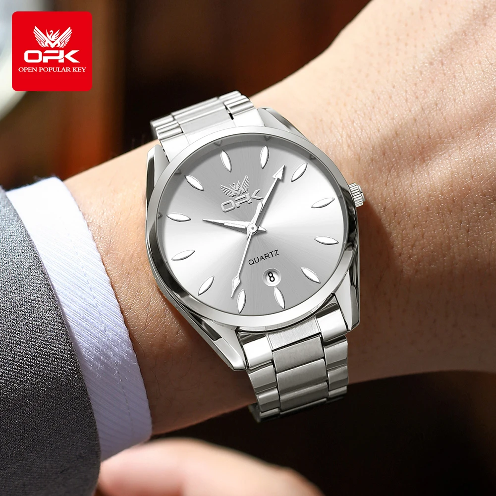 OPK 6038 Men's Watch Silver Stainless steel Deep Waterproof Calendar Man Hand Clock 4