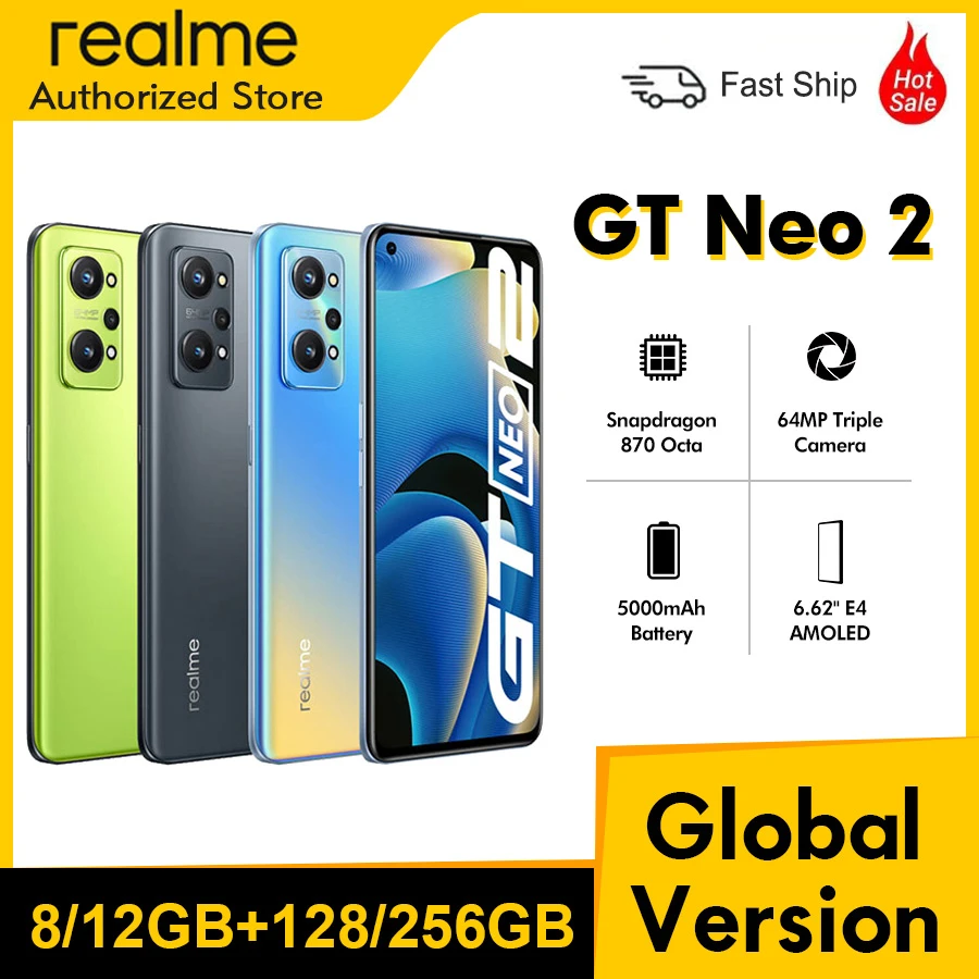 Global Version realme GT Neo 2 5G Smartphone Snapdragon 870 Octa Core 8/12GB 128/256GB 6.62" AMOLED Display NFC Smart phone 8gb ddr3