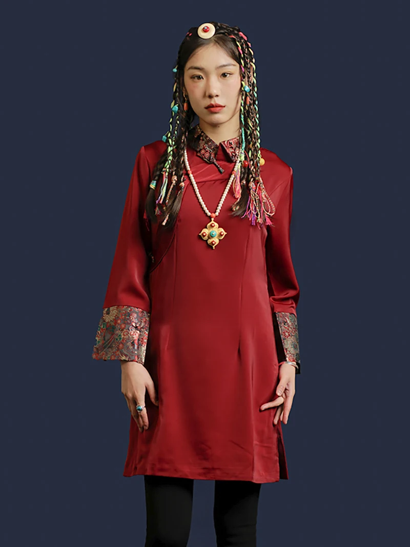 

Ципао в улучшенном красном стиле, женский ретро-костюм с маленьким воротником-стойкой, популярная высококачественная одежда в китайском стиле, костюм Тан