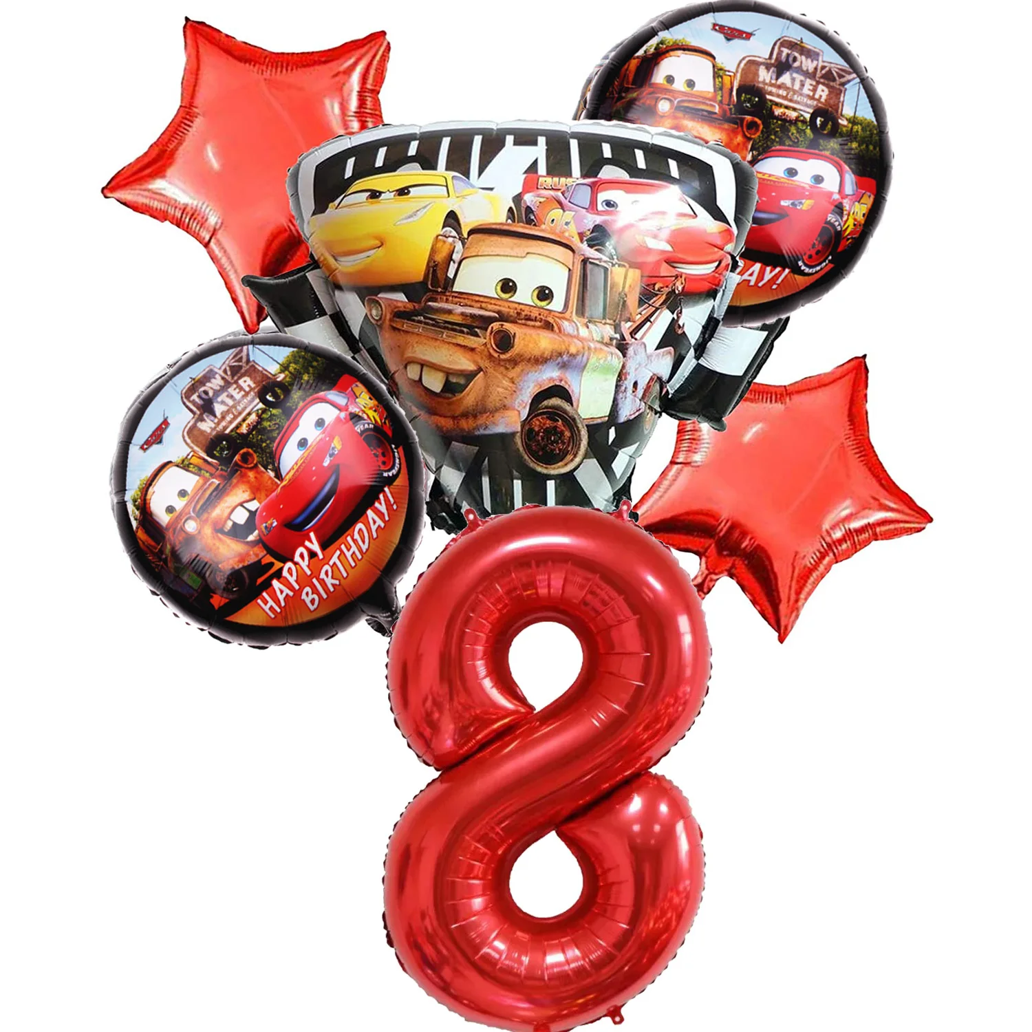 thumbnail image 1 of Juego de 6 a 8 globos de aluminio para fiestas de cumpleaños de Disney Cars para niños y niñas, suministros para fiestas de Lightning McQueen, 1 of 5