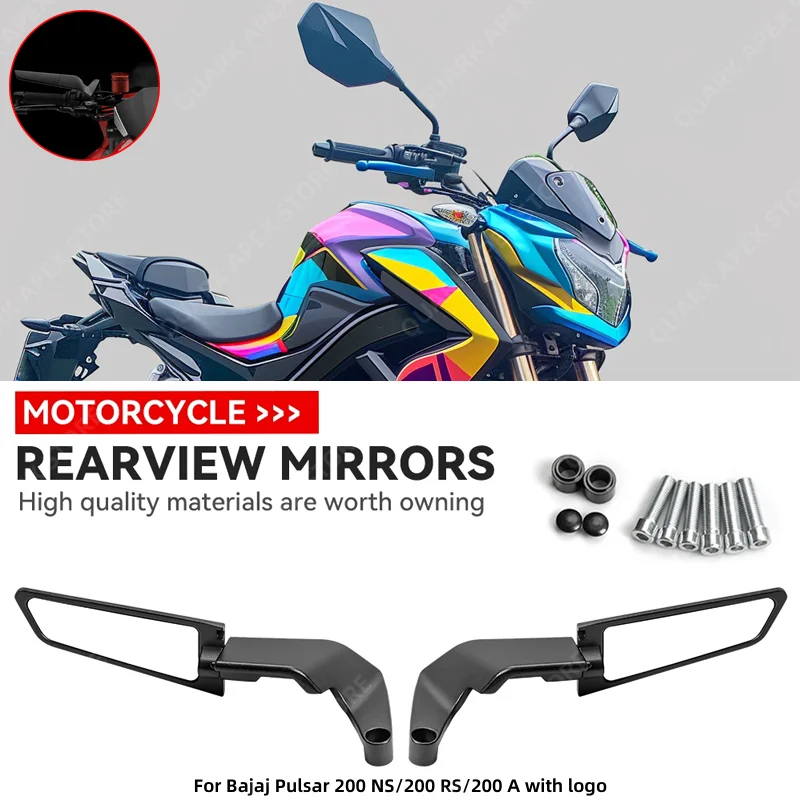 

for Bajaj Pulsar 200 NS/200 RS/200 A with logo Motorcycle Mirrors Stealth Winglets Mirror Kit Rotate Adjustable Mirrors
