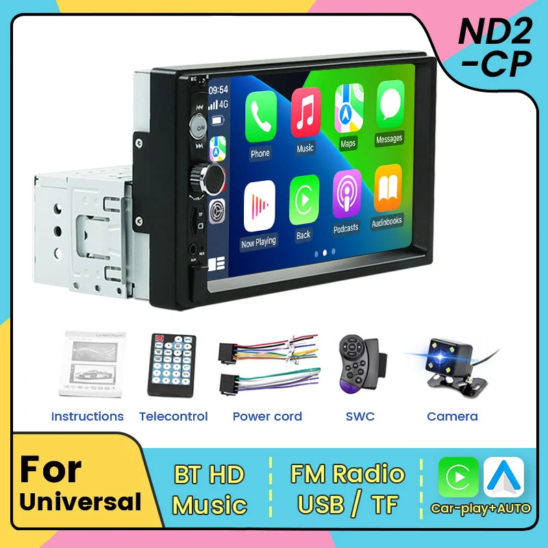 Navifly ND1 범용 자동차 멀티미디어 라디오 MP5 비디오 플레이어, 역방향 카메라 지원, SWC BT HD TF 자동차 액세서리