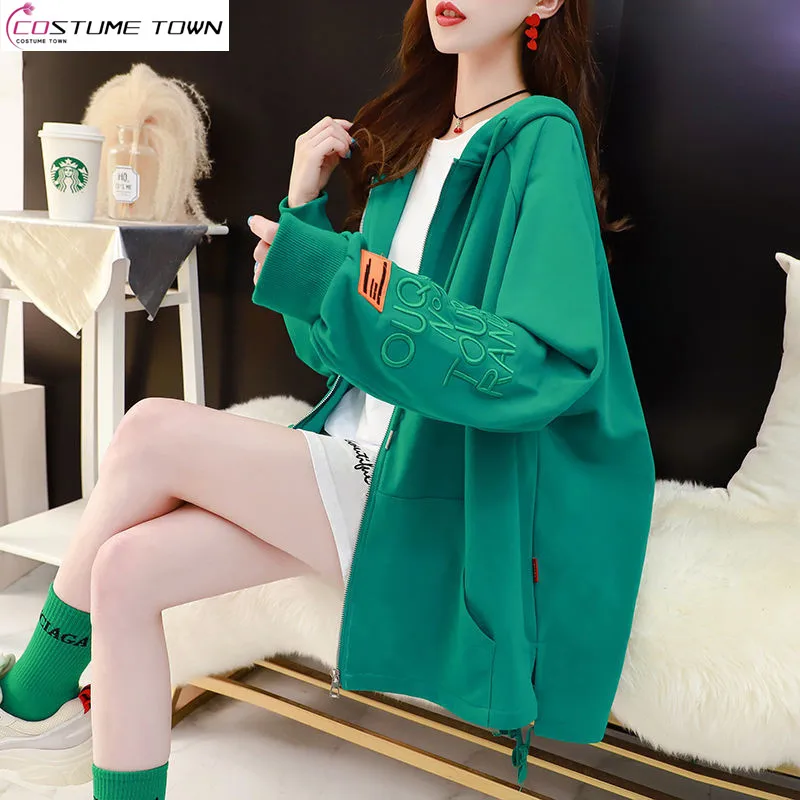 Embroidered Letter Thin Zipper Cardigan Top Coat Women's Autumn 2023 New Fashion Korean Version Loose Large Sweater plush cardigan sweater men s local korean version zipper knit sweater autumn and winter thick hooded sweater large jacket men