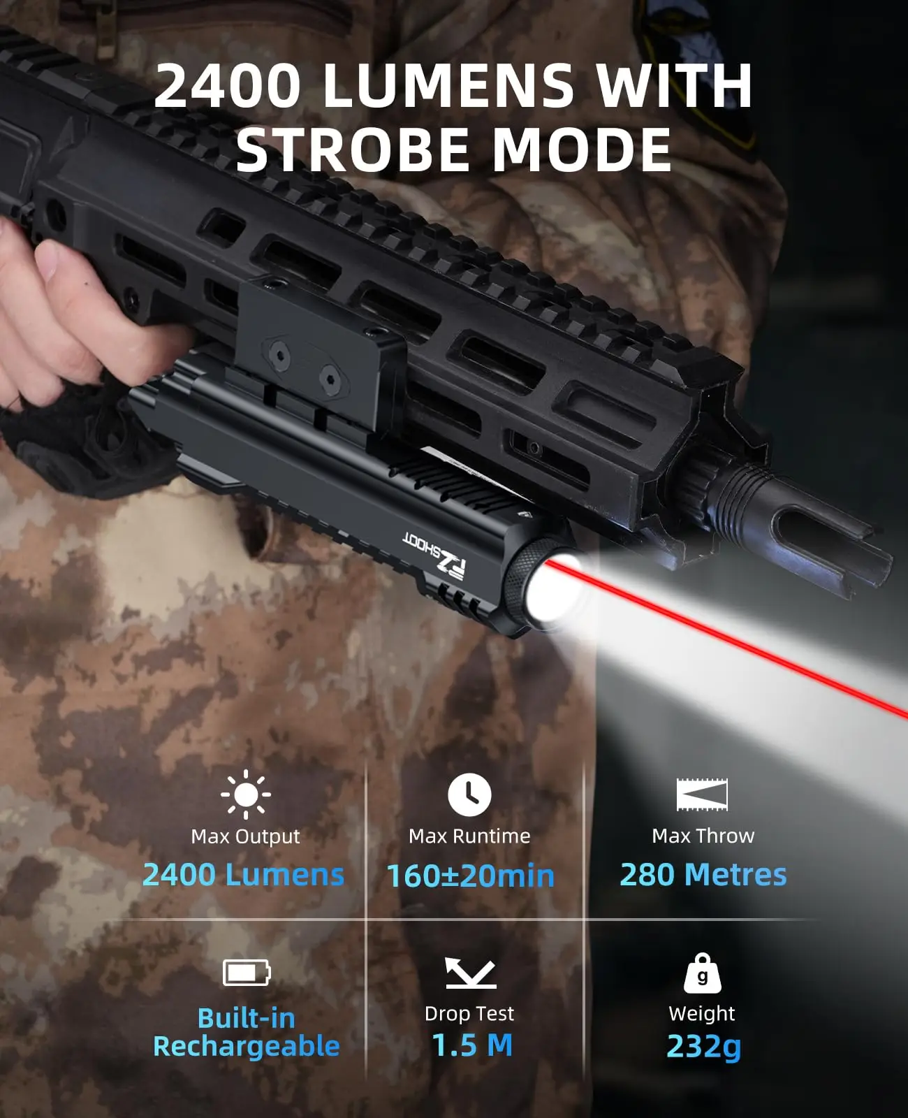 Laser Sight Red Dot Laser Sight 2400 Lumens Rifle Tactical Red Laser Light Combo Picatinny M-Rail Beam Rifle Strobe Mode EZshoot Hunting