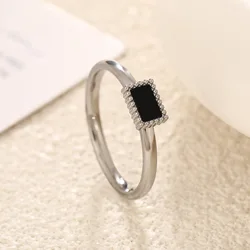 Sleek Black Stainless Steel Geometric Ring for Women - Minimalist Trendy Jewelry Gift (Steel)