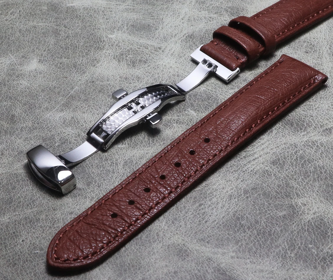 

Handmade Premium Rare Strap 20mm True Belt Wrist Band Real Leather Ostrich Skin Watchband Watch Chain Bracelet Butterfly Buckle