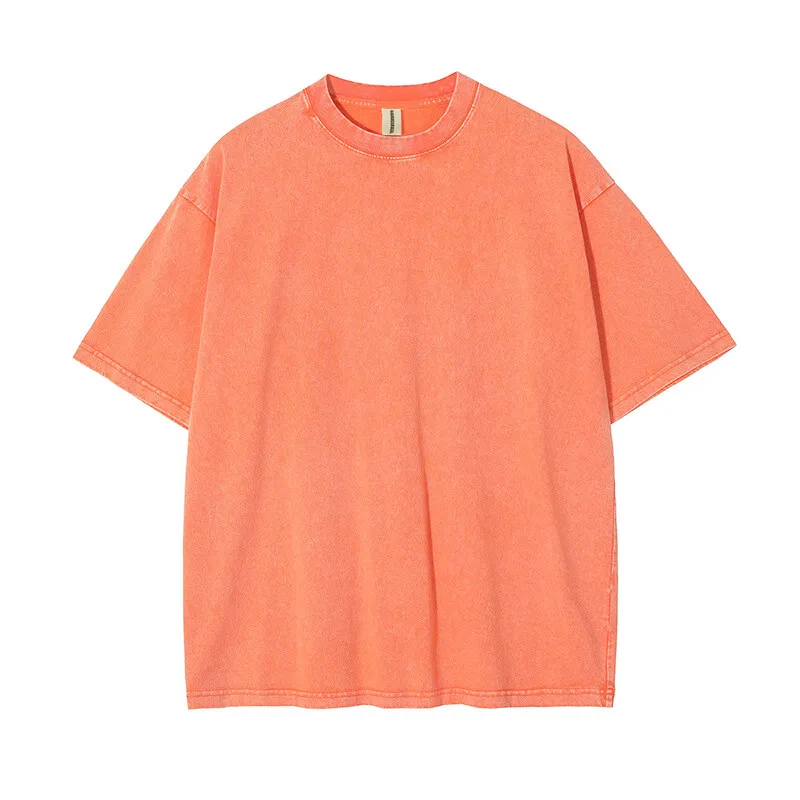 Classic Vintage-Style Distressed Heavyweight Cotton T-shirt with Custom Logo