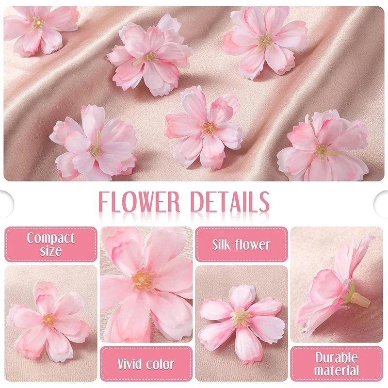 50/100 Stück 4,5 cm künstliche Blumen aus Seide, Pflaumenblütenköpfe für Hochzeit, Heimdekoration, Braut-Haar-Brosche, Kranz, DIY-Handwerk, Geschenk – Detail 6