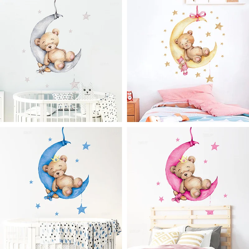 

Cartoon Bear Rabbit Moon Wall Stickers for Kids Room Nursery Decor Sticker Wallpaper Boy Girls Bedroom Baby Room Wall Decals New