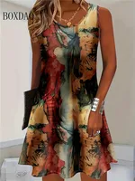 2025 Women Summer Sleeveless Bohemian Dress Fashion Imitate Cowboy Vest Flowers Print Dress Casual Tank Beach Dresses For Women - Image 4