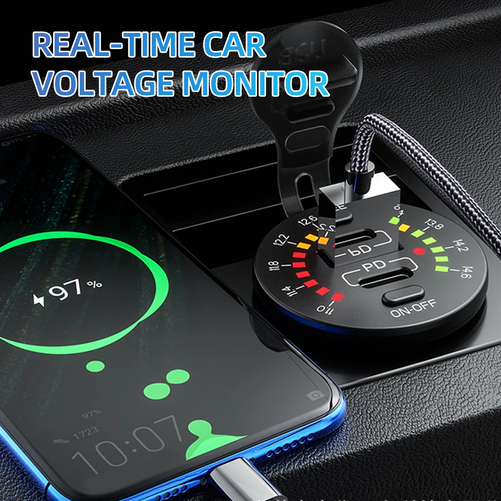 45W Dual USB Charger Socket with LED Voltmeter ON OFF Switch QC3.0 PC Type C Waterproof USB Outlet Fast Charger for 12V/24V Car 5