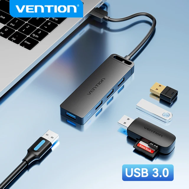 usb허브전원 Vention-USB 허브 3.0 멀티 USB 분배기 4 USB 포트 3.0 2.0, 마이크로 충전 전원 레노버 샤오미 맥북 프로 PC 허브 C USB 3 0