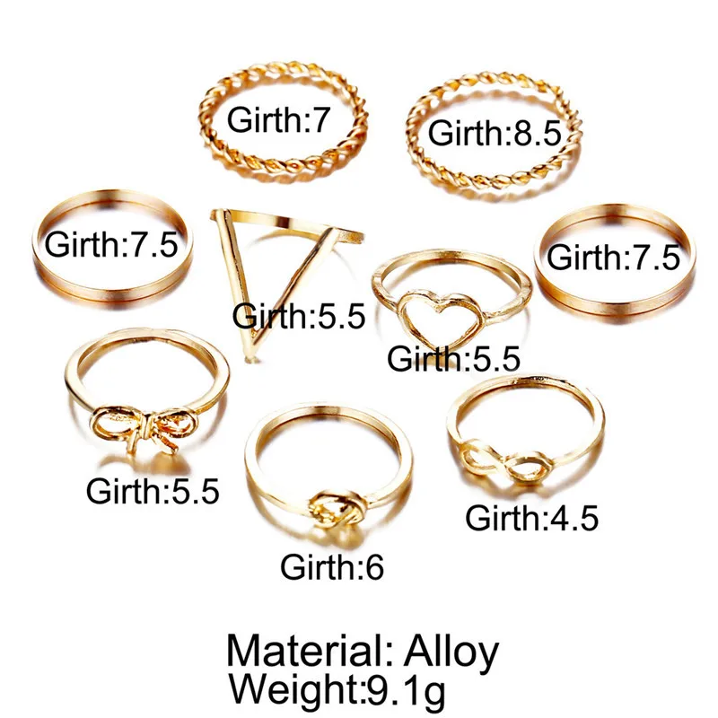 Vintage Punk Gold Color Ring Set for Women Men Fashion Retro Antique Geometric Finger Ring Fashion Party Jewelry Lot NEW