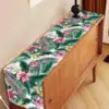 Spring Floral Green Leaf Linen Table Runner Holiday Party Decor Summer Tropical Flower Palm Leaves Table Runners for Table Decor 3