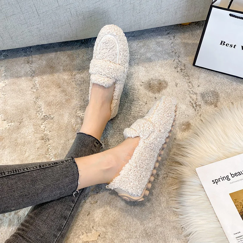 Fur Loafers Ladies Shoes Black Flats Vintage Shoes Women Fashion Womens Comfort Slip On Feminino Schoenen Dames Sepatu