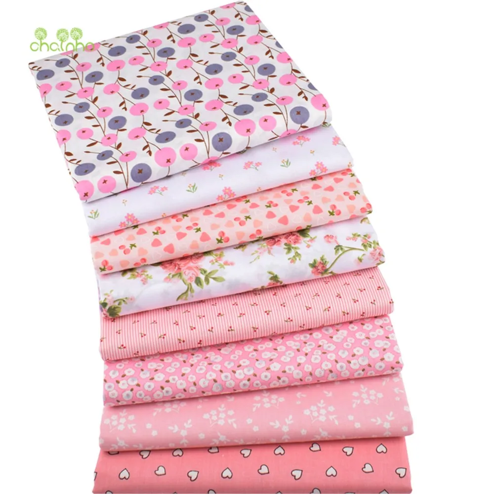 Chainho,Printed Twill Weave Cotton Fabric,Patchwork Cloth,DIY Sewing Quilting Material,Pink Floral Series,8 Designs,2 Size,CC285