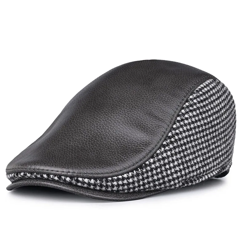 

Men Real Leather Beret Male Thin Hats 55-61 cm Grey/Brown Forward Cap Leisure Duckbill Casquette Golf The Driver