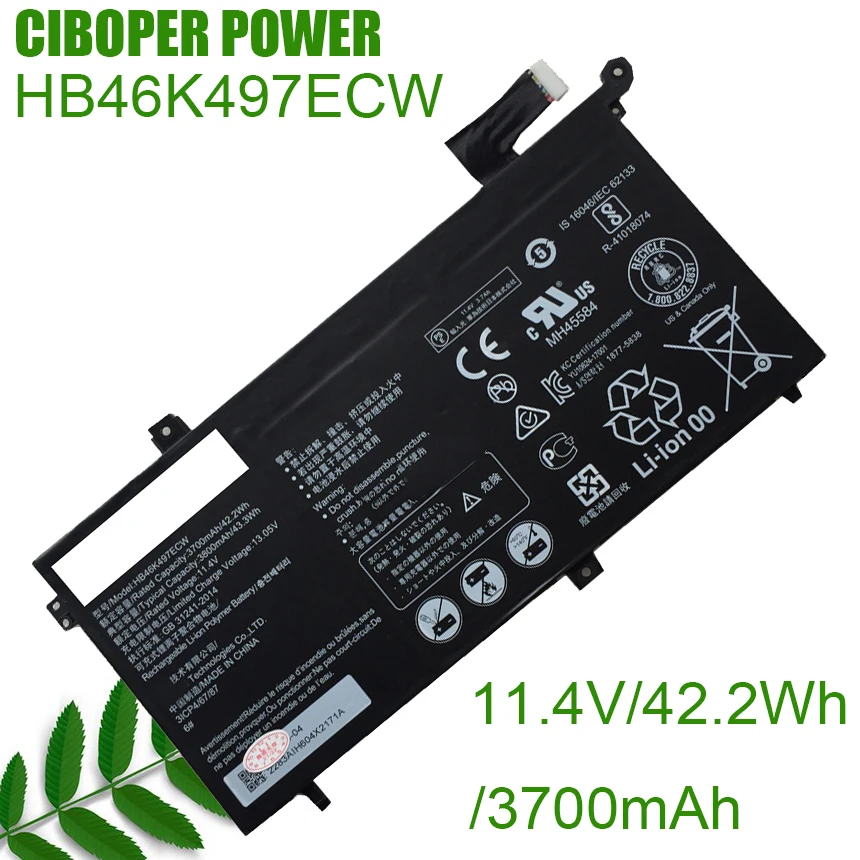 

CP Original Laptop Battery HB46K497ECW 11.4V/3700mAh /42.2Wh For Matebook D 2018 PL-W19 mrc-w50 W60 W70 Series