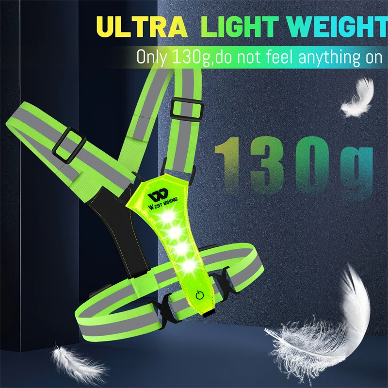 WEST BIKING Safety Vest LED 360&deg; Reflective Highlight Adjustable Straps Night Warning for Work Running Riding cycling vest,reflective safety vest,safety vest,men sport vest