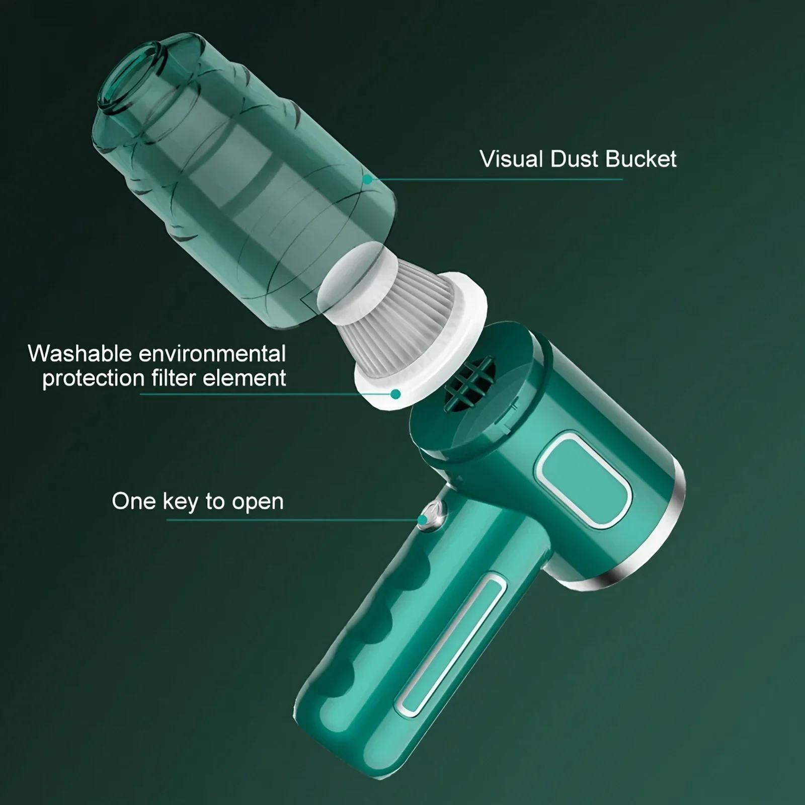 Lightweight portable vacuum cleaner ideal for home and vehicle use.